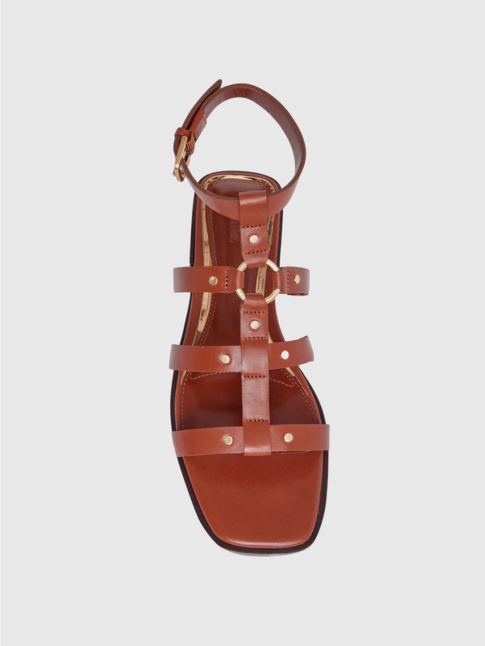 PAIGE Cognac Leather Multi-Strap Sandal with Gold Ring